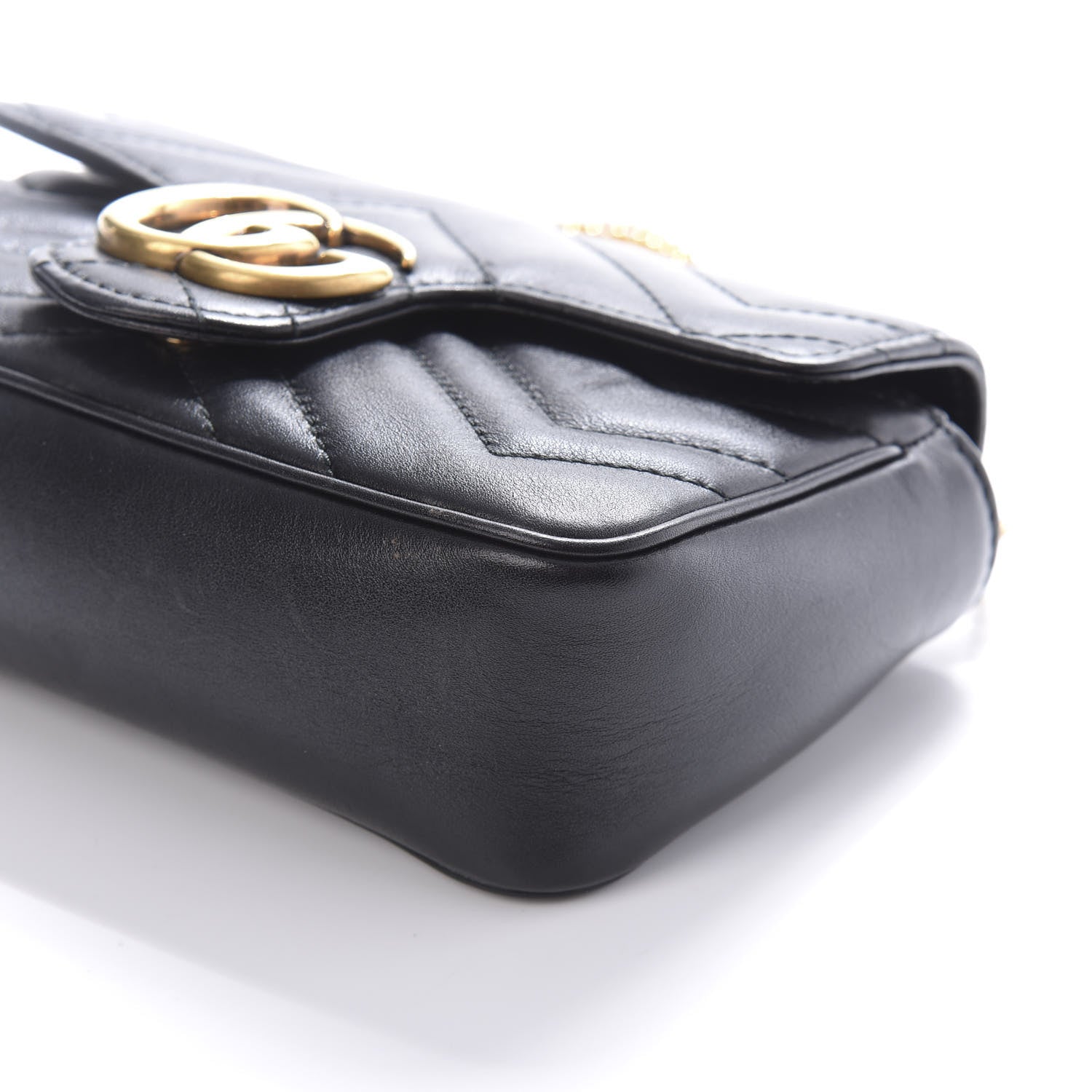 Gucci Calfskin Matelasse Super Mini GG Marmont Shoulder Bag Black 9 of 10