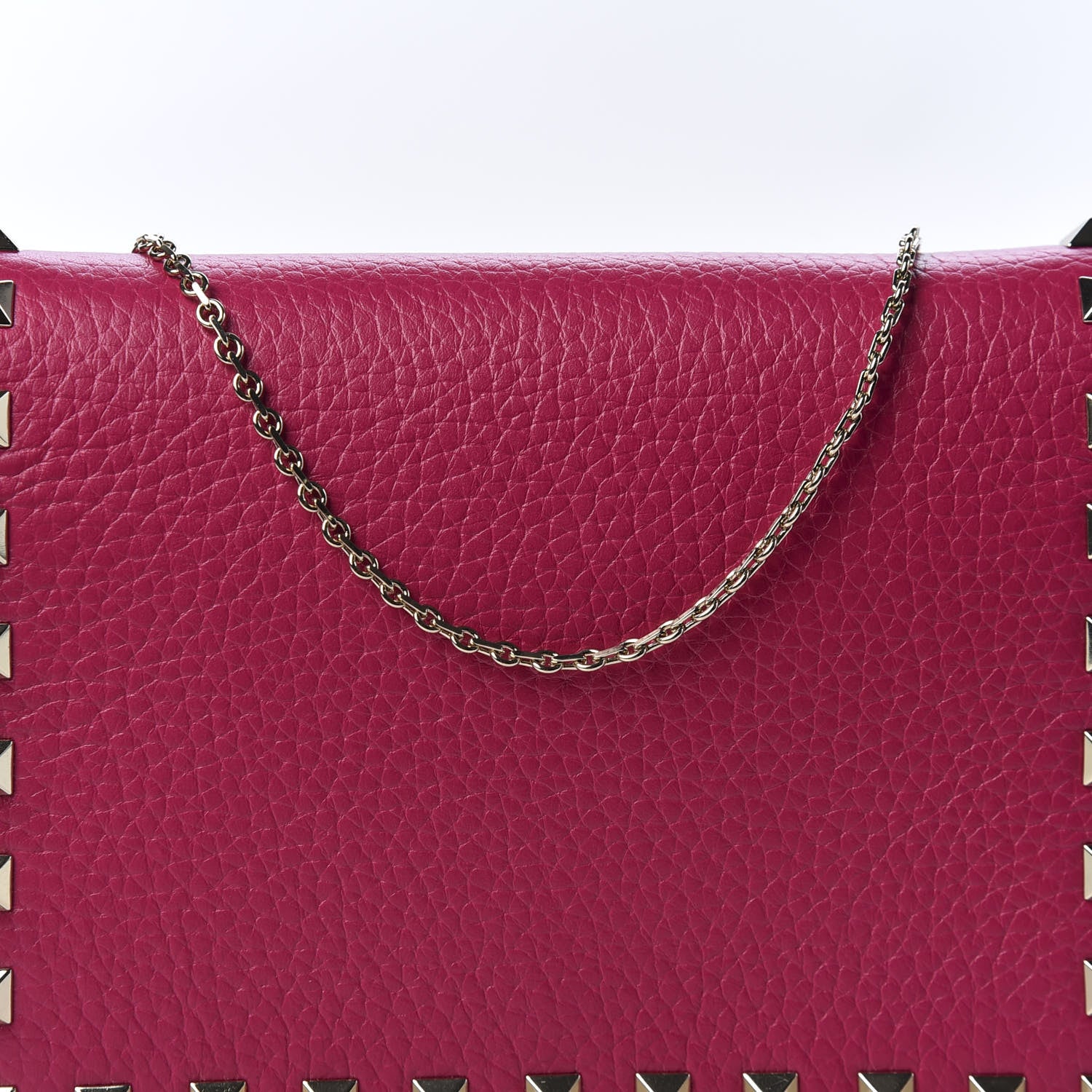 Valentino Garavani Pebbled Calfskin Rockstud Wallet on Chain Disco Pink 8 of 8