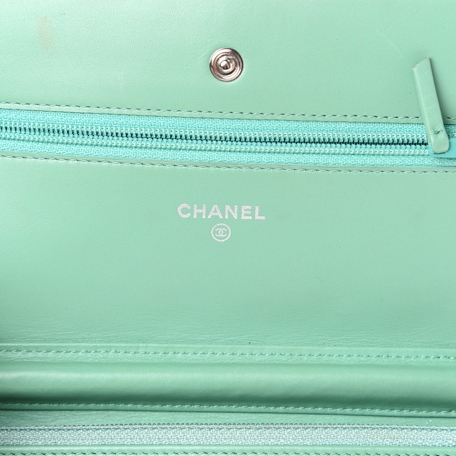 Chanel Patent Quilted Wallet On Chain WOC Green 5 of 18