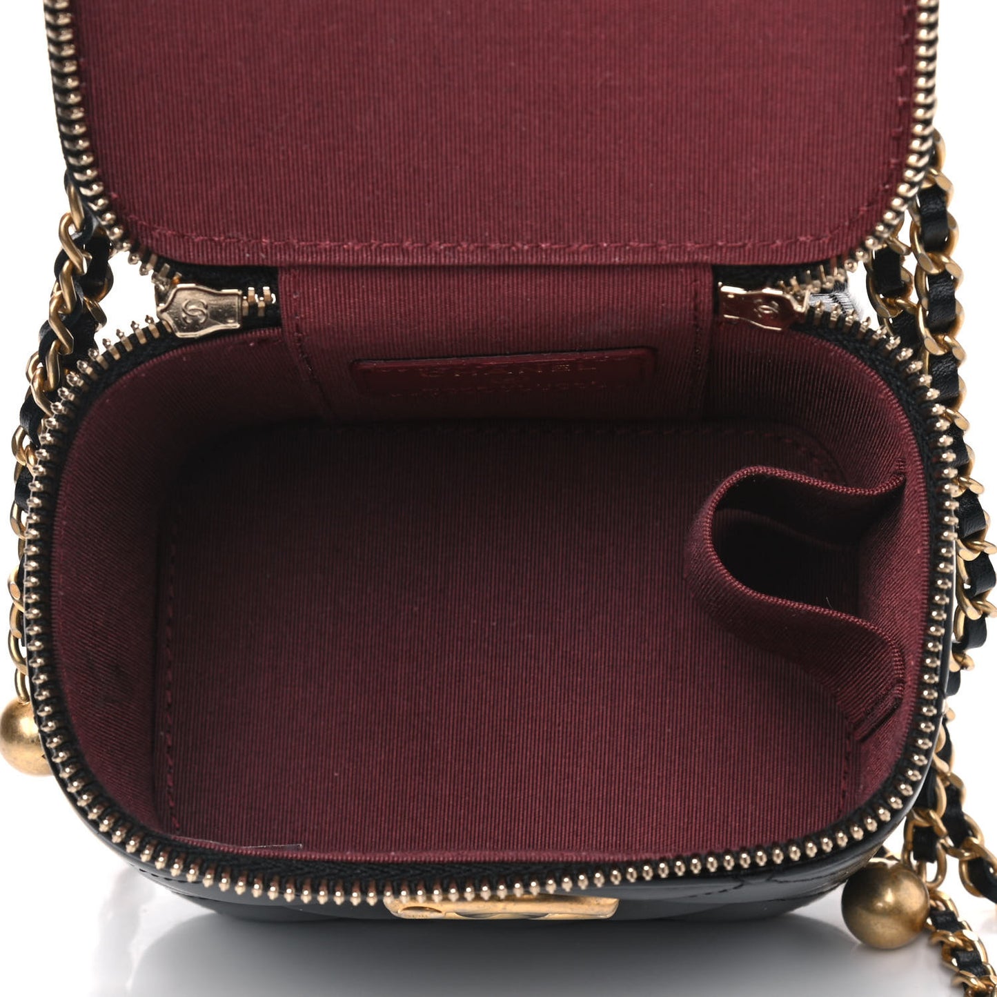 Calfskin Quilted Mini Perfect Fit Vanity Case With Chain Black