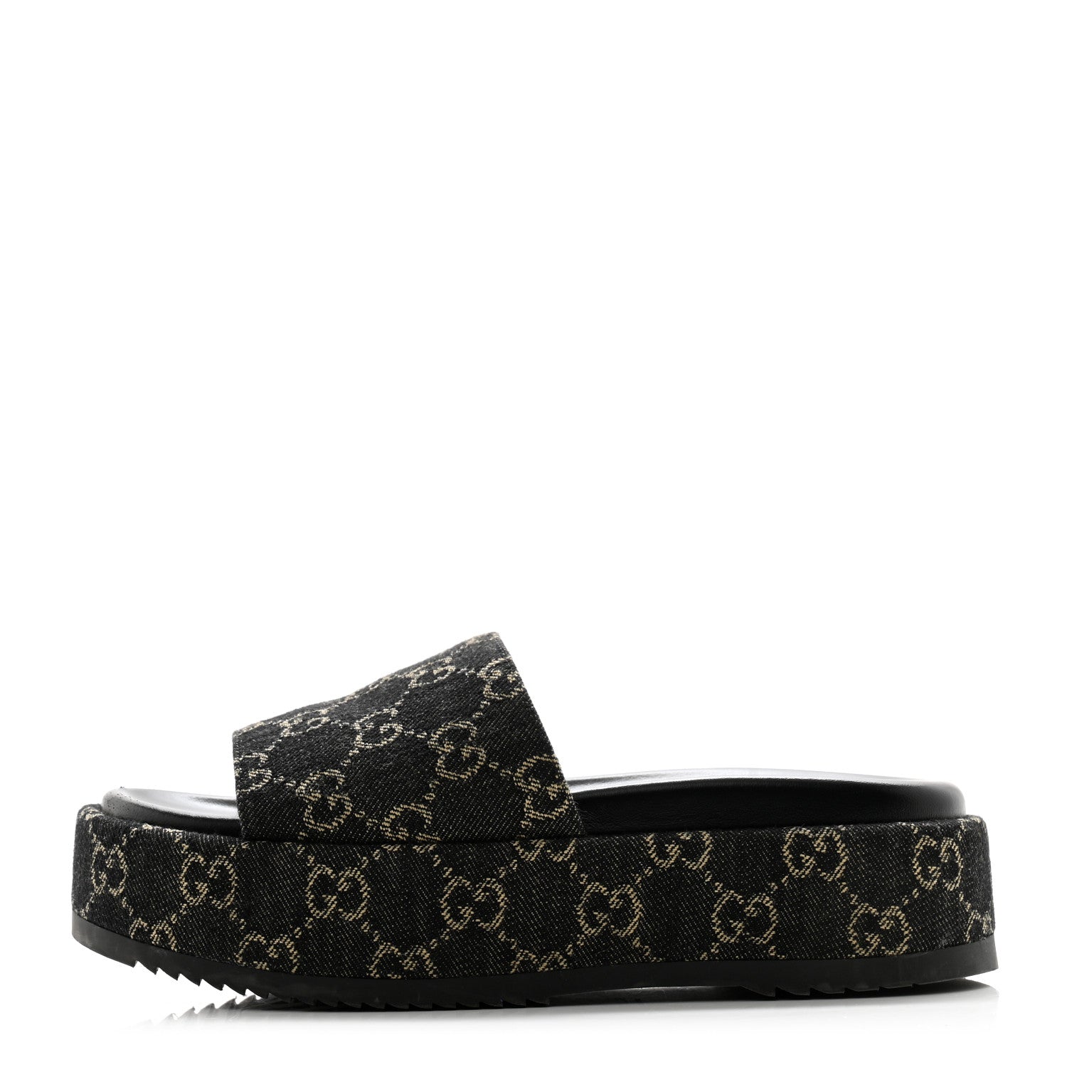 Gucci Jacquard Black Denim GG Monogram Angelina Platform 55mm Slide Sandals 37.5 Black Ivory 1 of 10