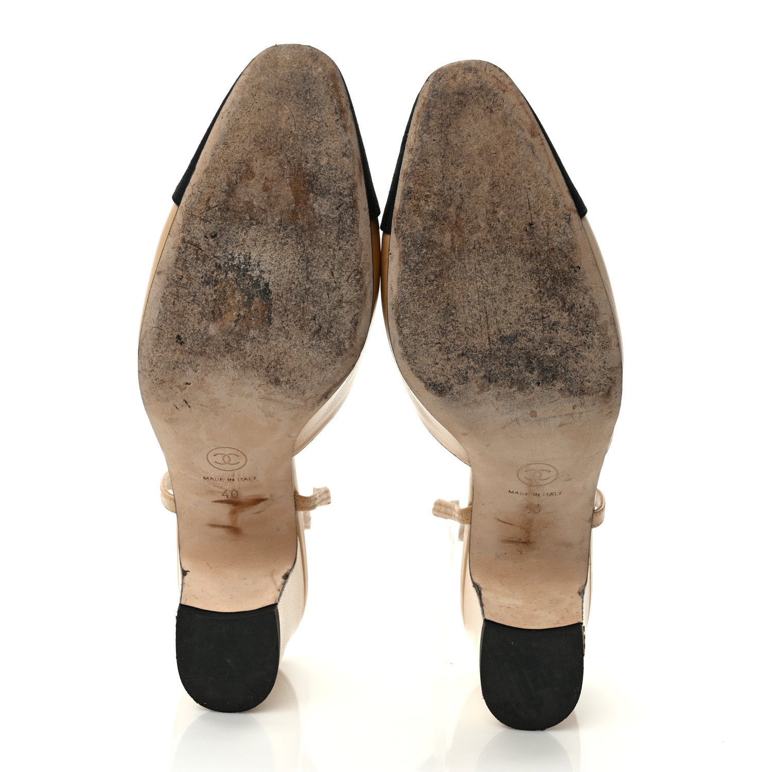 Chanel Goatskin Grosgrain Cap Toe CC Slingback Pumps 40 Beige Black 5 of 8