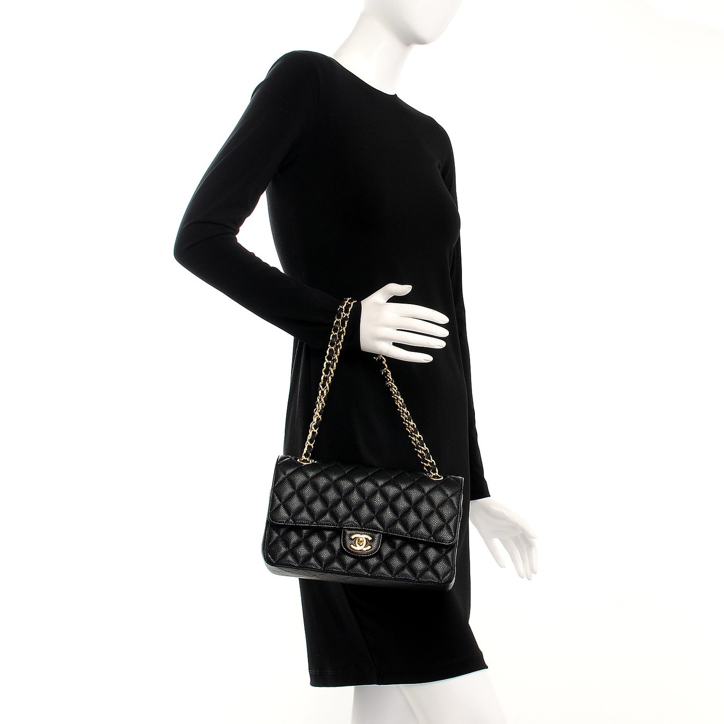 Caviar Quilted Medium Double Flap Black