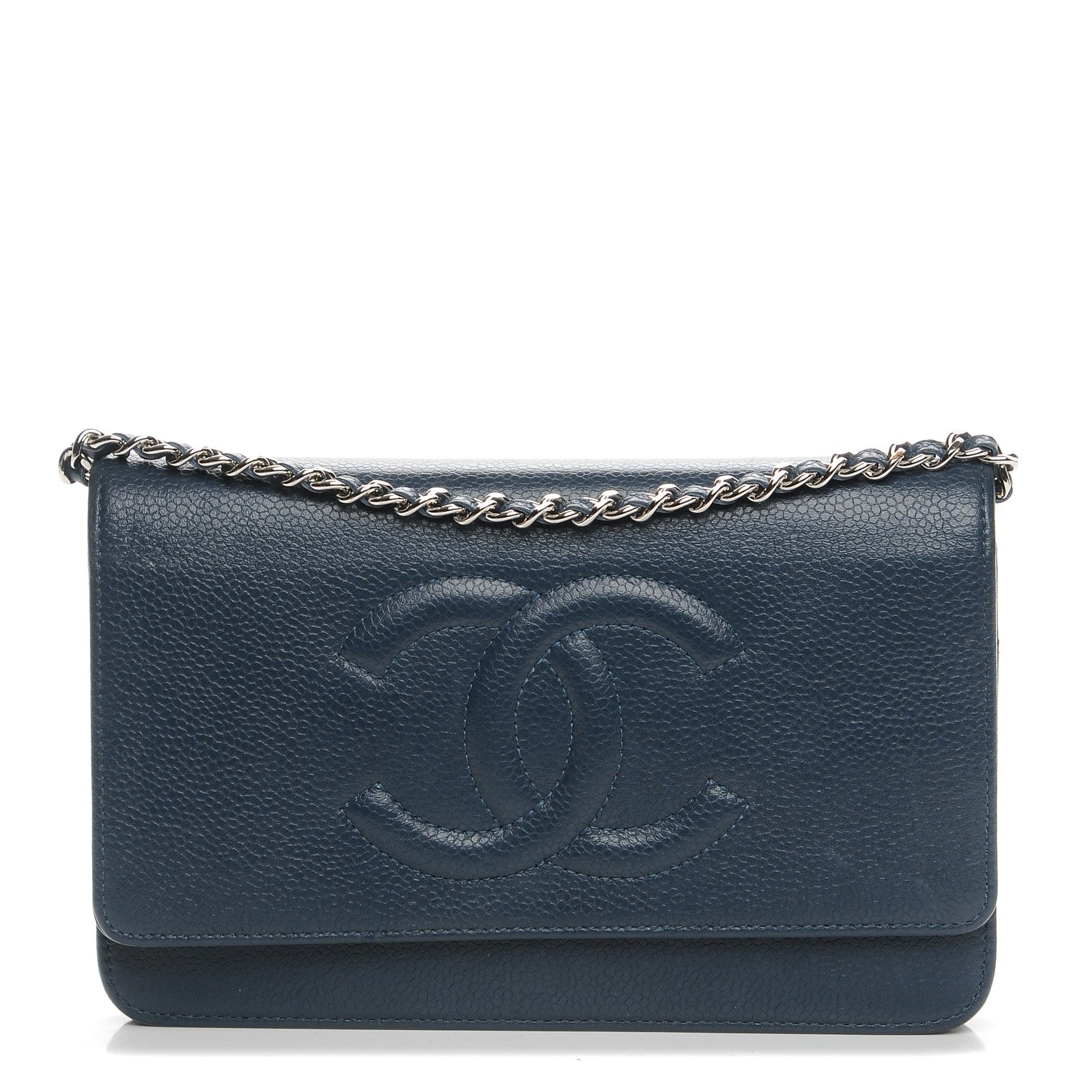 Chanel Caviar Timeless CC Wallet On Chain WOC Navy Blue 1 of 8