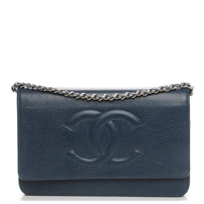 Chanel Caviar Timeless CC Wallet On Chain WOC Navy Blue 1 of 8