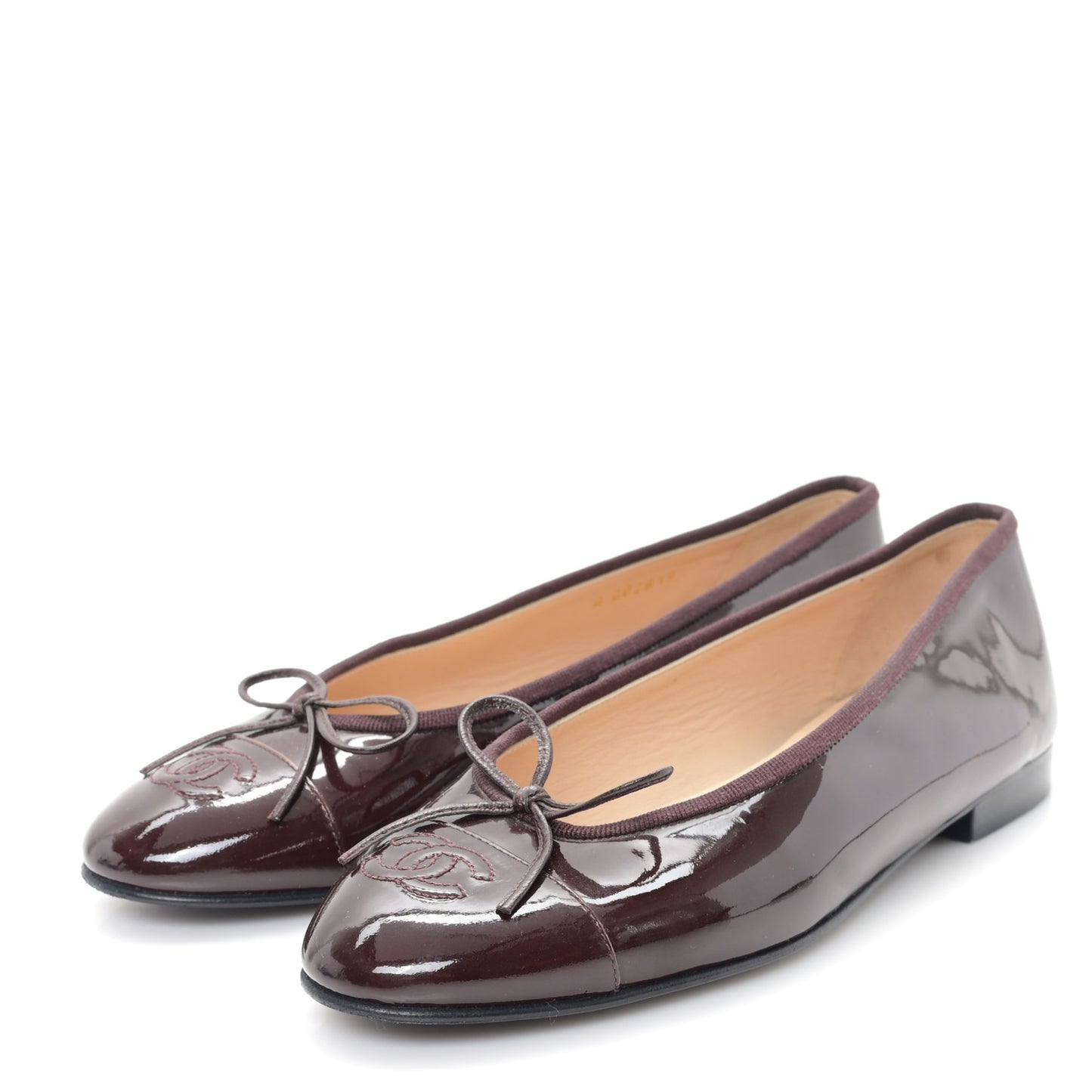 Patent Calfskin CC Cap Toe Ballerina Flats 38.5 Burgundy