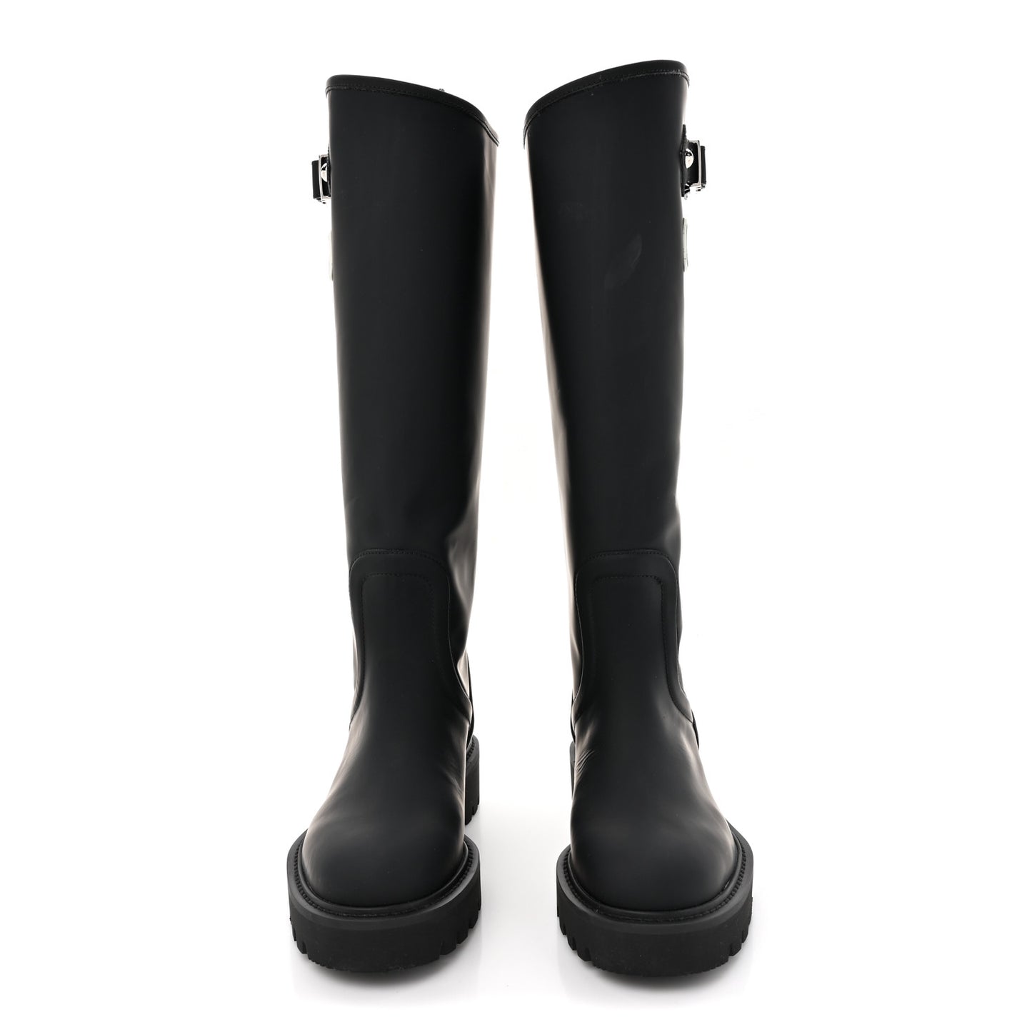 Rubber Calfskin Territory Flat Boots 36 Black