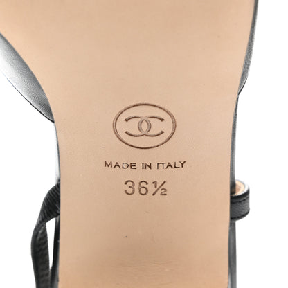 Chanel Goatskin Grosgrain Cap Toe CC Slingback Sandals 36.5 Black 6 of 9