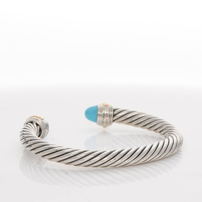 David Yurman Sterling Silver 14K Yellow Gold Turquoise 7mm Cable Classics Cuff 3 of 4