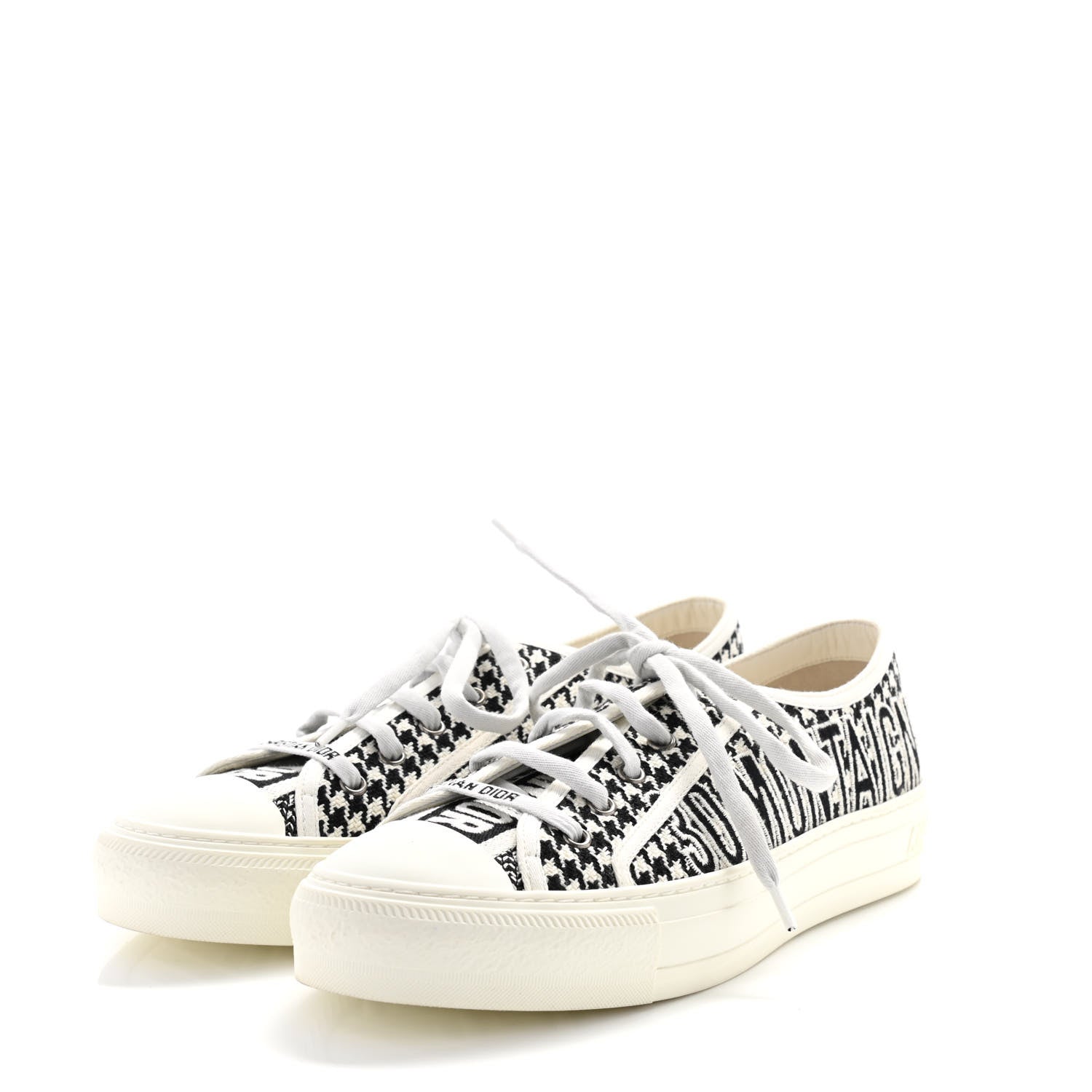 Christian Dior Canvas Houndstooth 30 Montaigne Embroidered Womens Walk'N'Dior Low Top Sneakers 40 Black White 3 of 8
