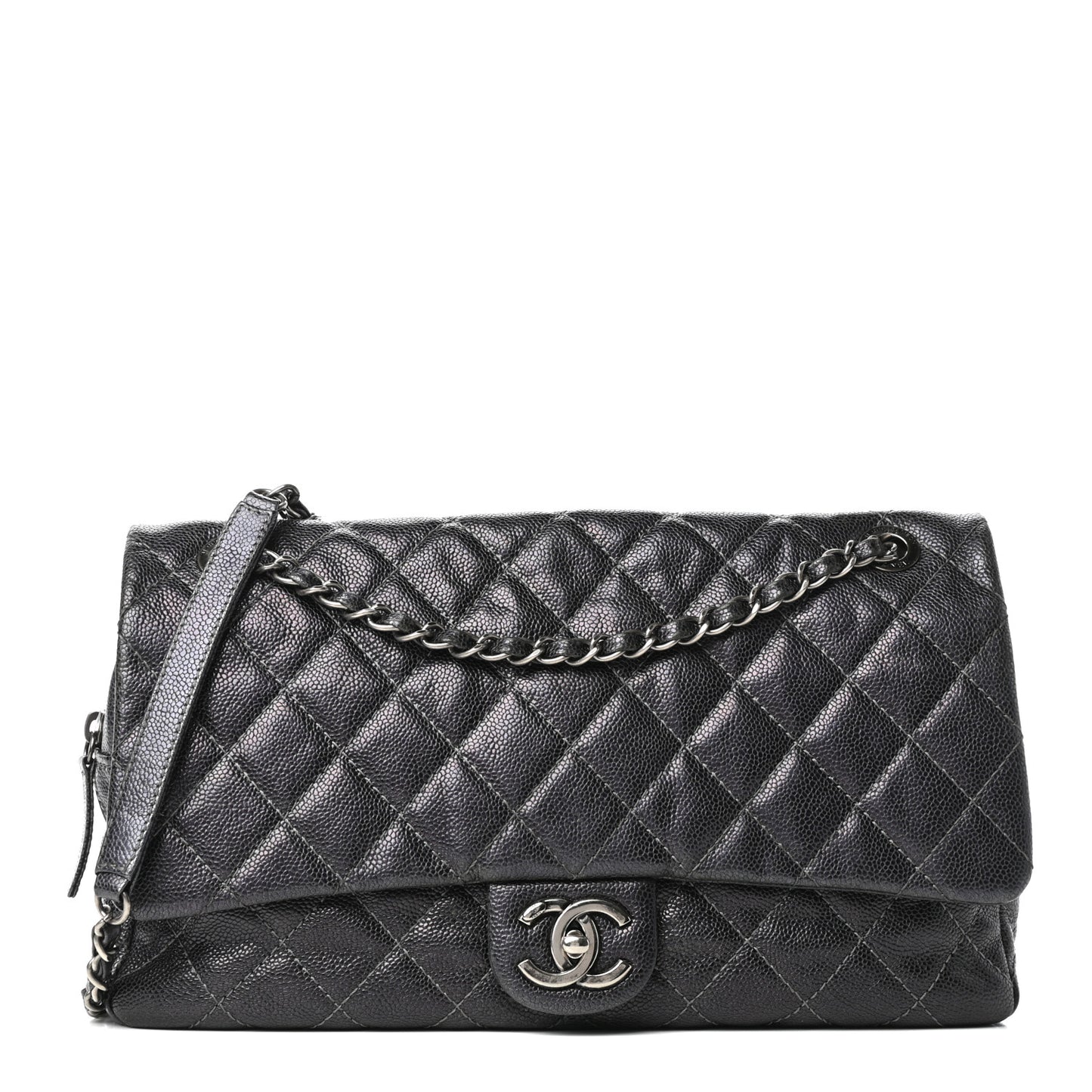 Iridescent Caviar Quilted Large Chic Flap Grey