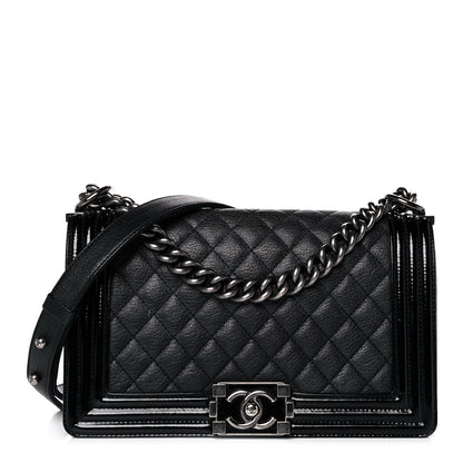 Chanel Goatskin Quilted Patent Medium Duo Boy Flap Black 1 of 15