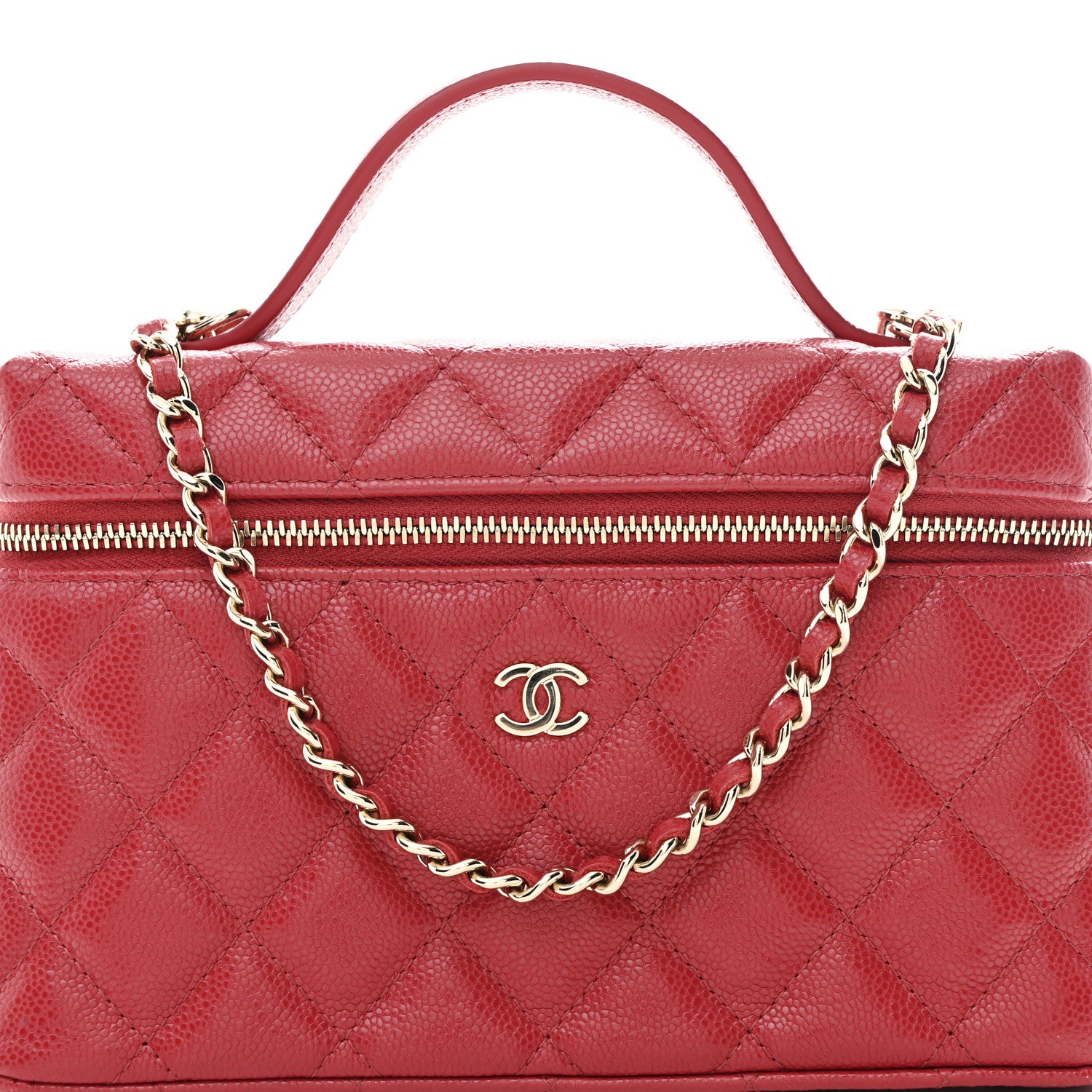 Chanel Caviar Quilted Top Handle Slim Vanity With Chain Red 8 of 11