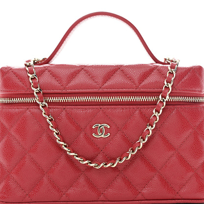 Chanel Caviar Quilted Top Handle Slim Vanity With Chain Red 8 of 11