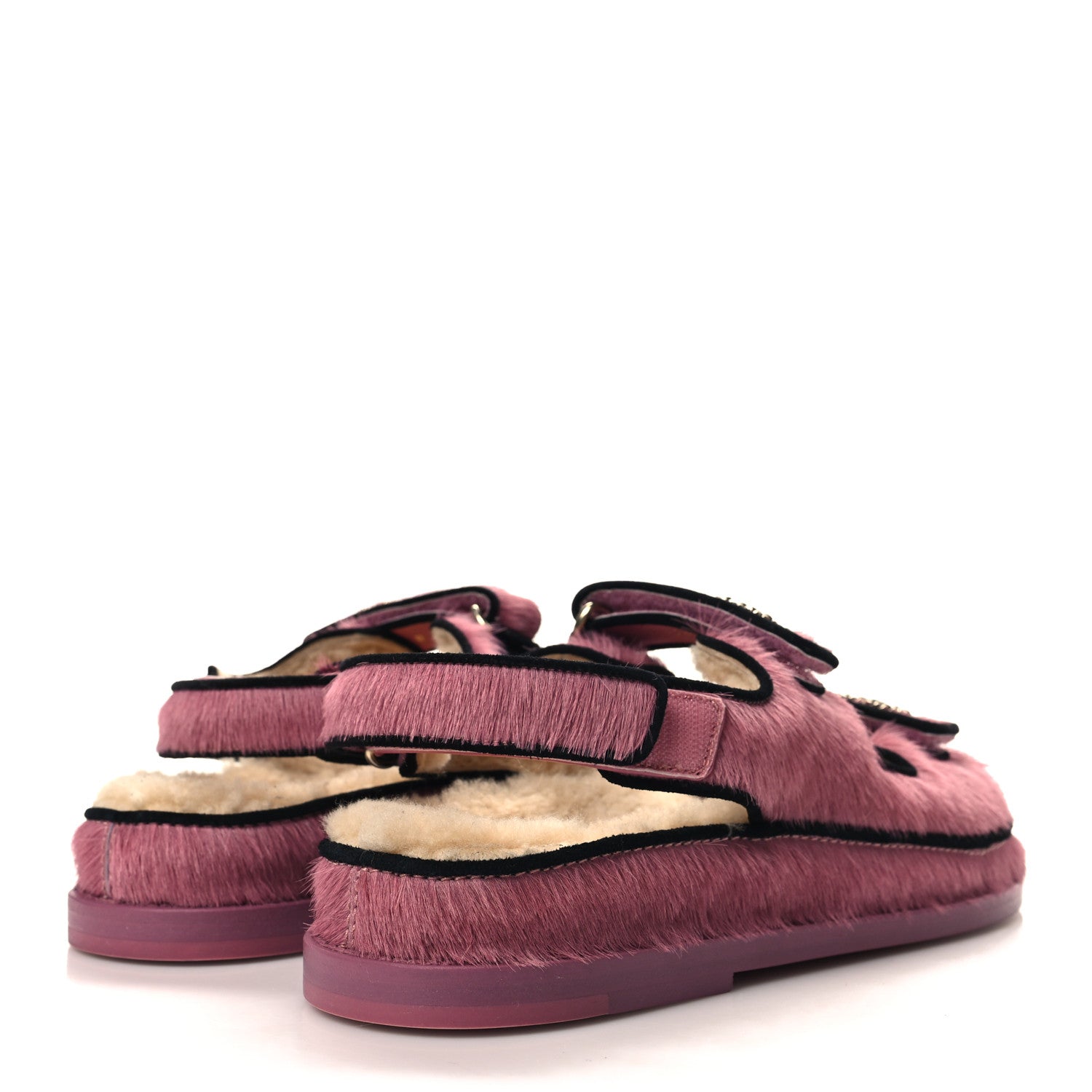 Chanel Calfskin Hair Suede Shearling Dad Sandals 38.5 Rose Black 4 of 9