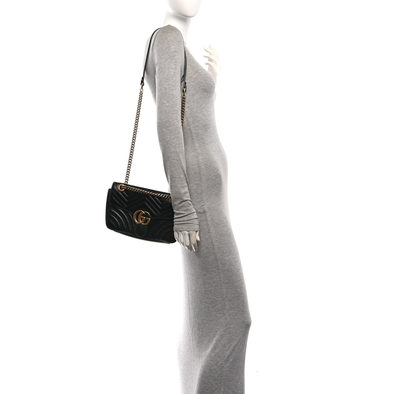 Gucci Calfskin Matelasse Small GG Marmont Shoulder Bag Black 2 of 11