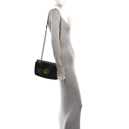 Gucci Calfskin Matelasse Small GG Marmont Shoulder Bag Black 2 of 11