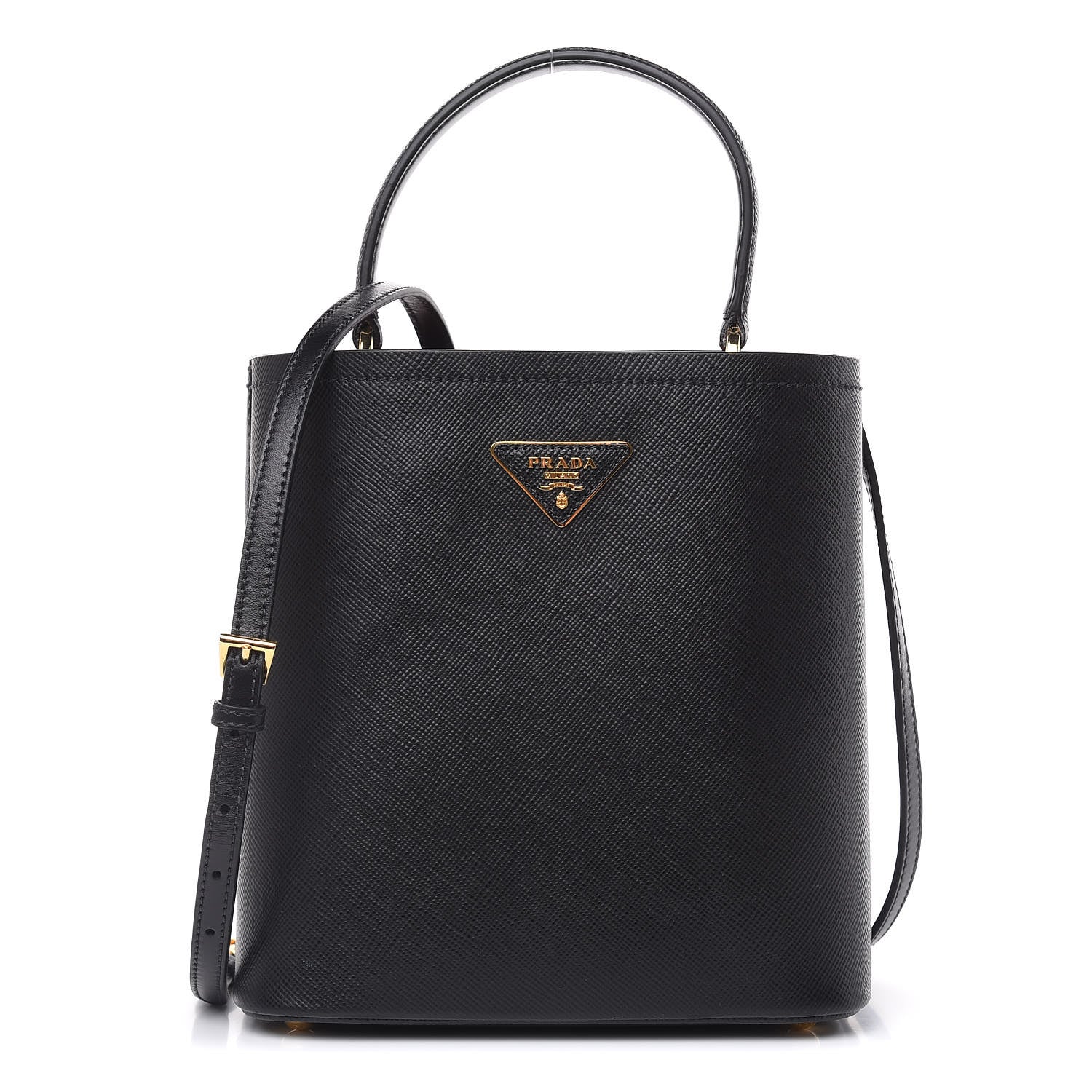 Prada Saffiano Cuir Medium Panier Bucket Bag Black Fuoco 1 of 9