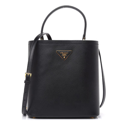 Prada Saffiano Cuir Medium Panier Bucket Bag Black Fuoco 1 of 9