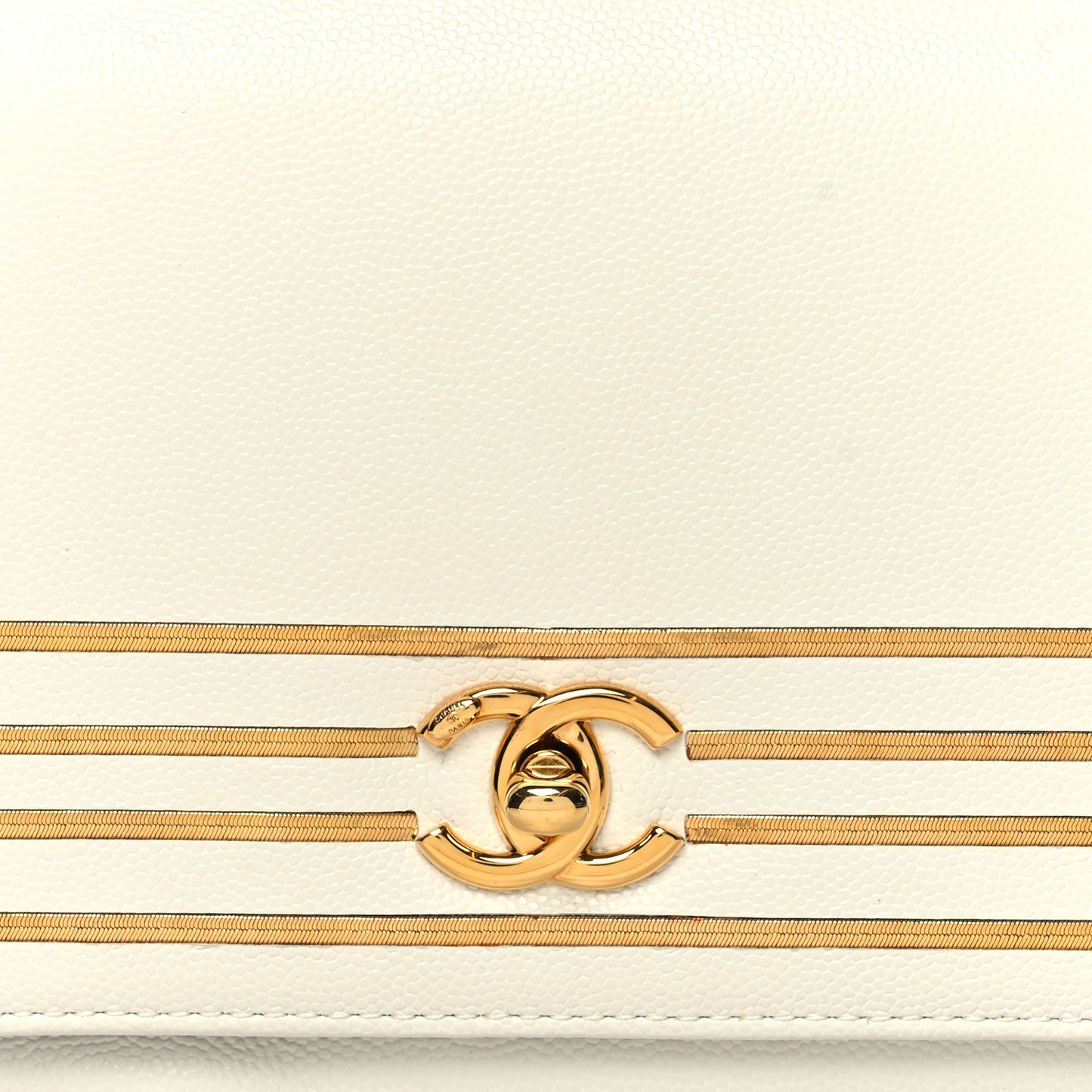 Grained Calfskin Embroidered Captain Gold Clutch White