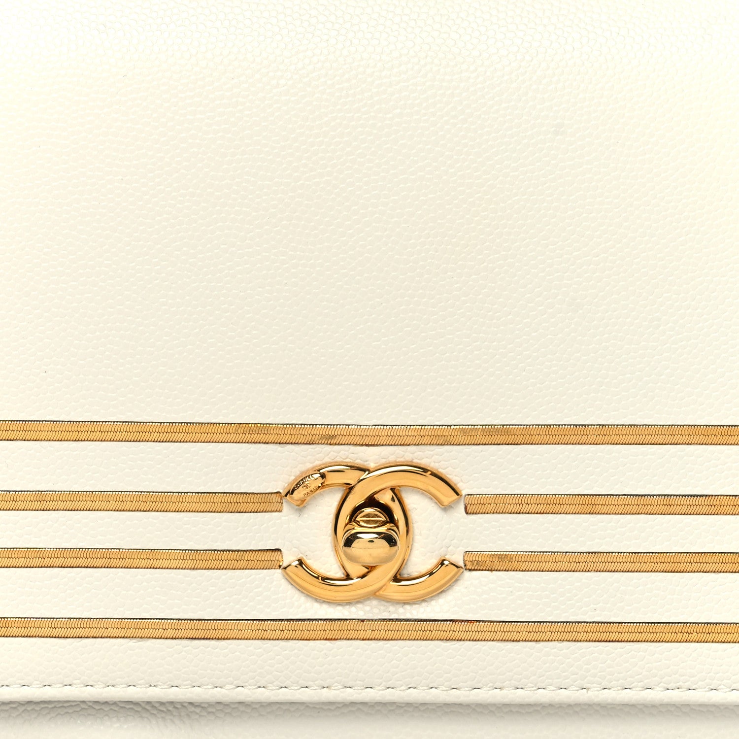 Chanel Grained Calfskin Embroidered Captain Gold Clutch White 8 of 10