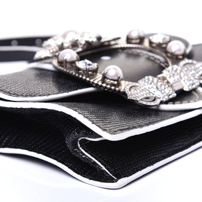 Miu Miu Embossed Lizard Calfskin Crystal Embellished Saint Lucertola Shoulder Bag Black 6 of 14
