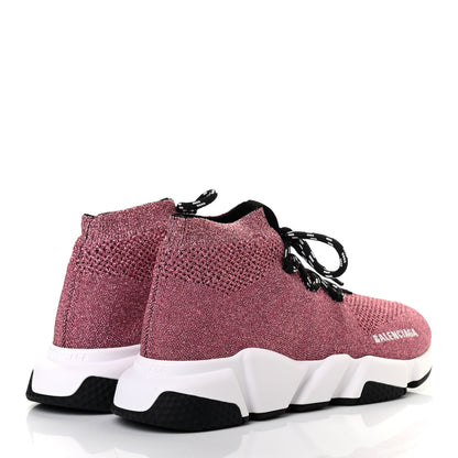 Balenciaga Laminated Knit Womens Speed Lace Up Sneakers 38 Pink White Black 4 of 7