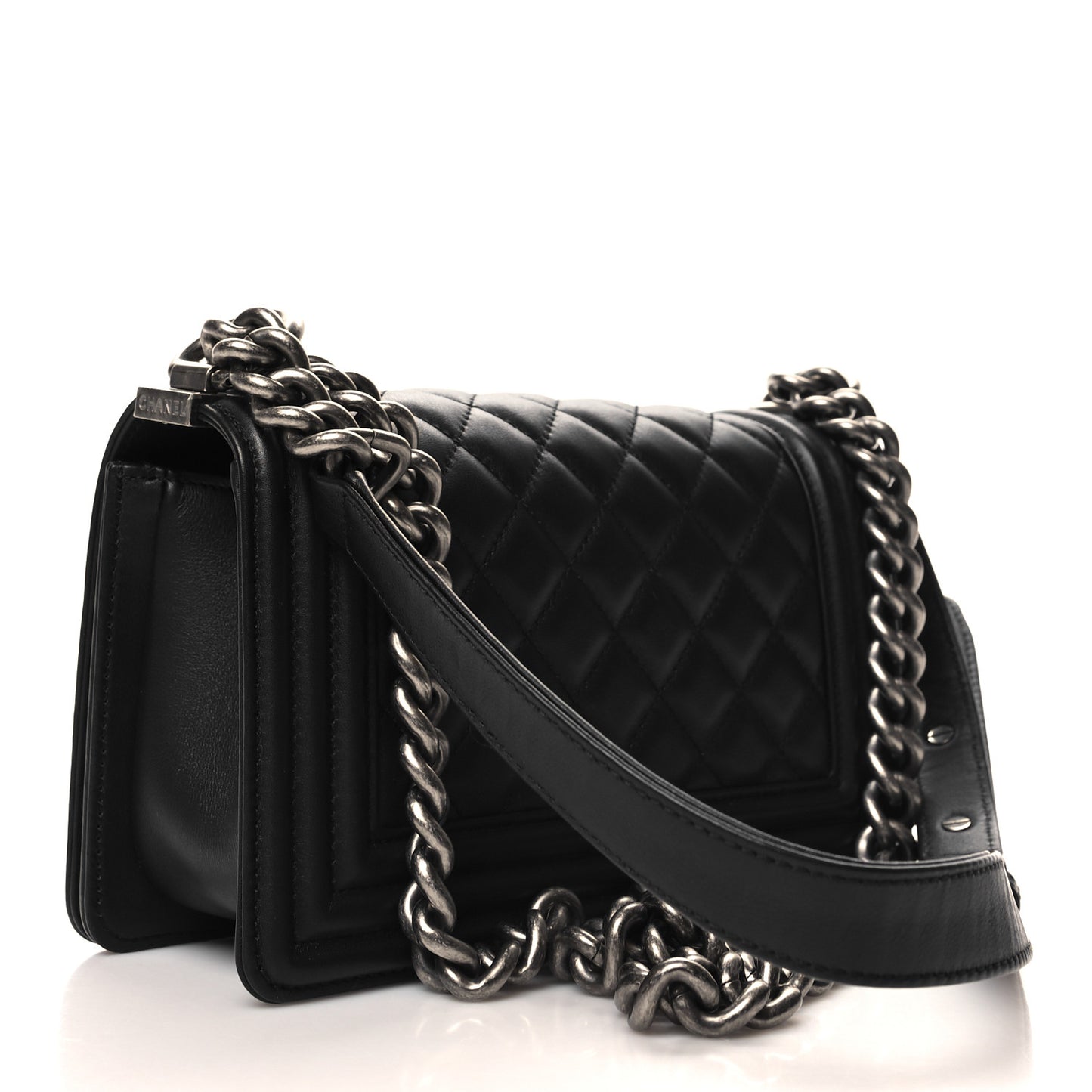 Calfskin Quilted Small Boy Flap Black
