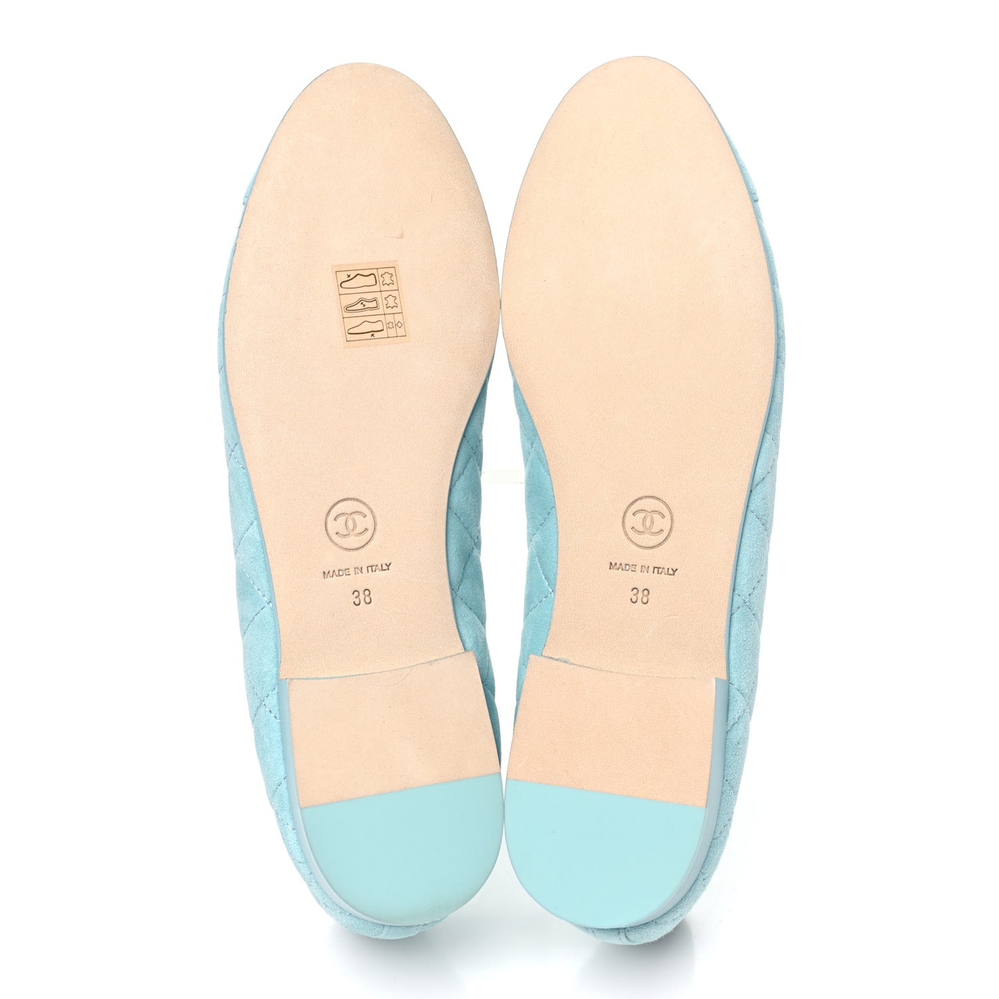 Suede Calfskin Quilted Cap Toe CC Ballerina Flats 38 Light Blue