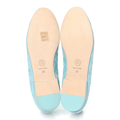 Chanel Suede Calfskin Quilted Cap Toe CC Ballerina Flats 38 Light Blue 6 of 10