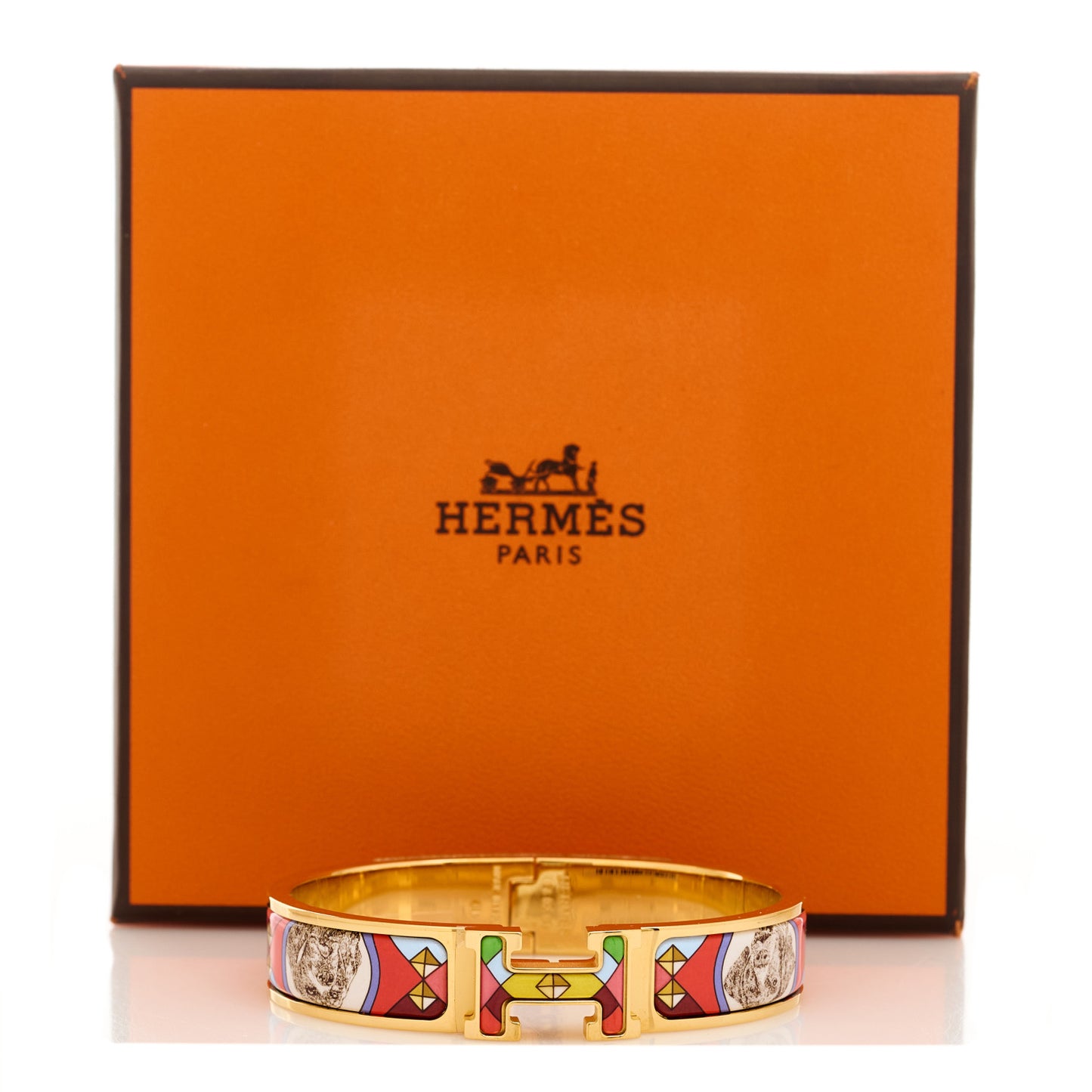 Enamel Printed Colliers et Chiens Narrow Clic Clac H Bracelet GM