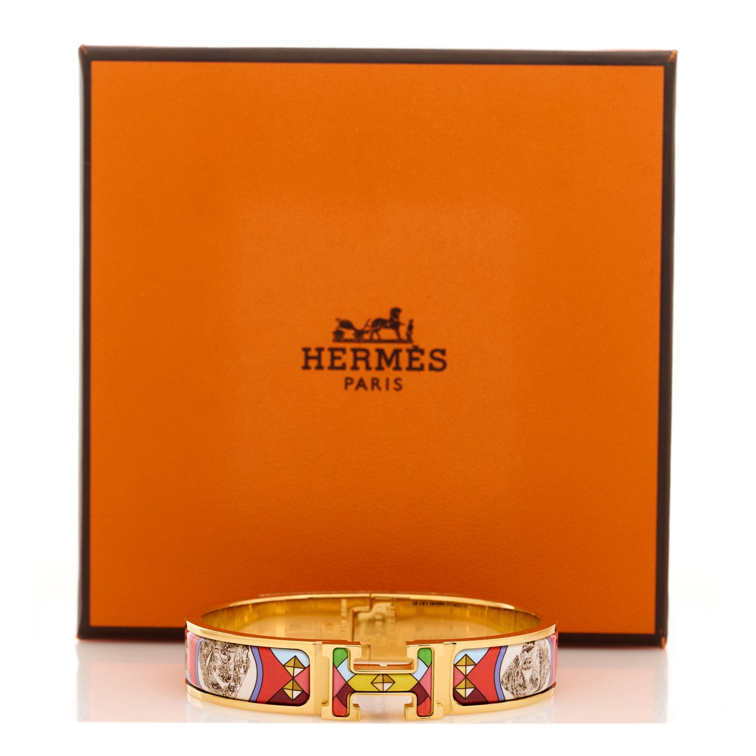 Hermes Enamel Printed Colliers et Chiens Narrow Clic Clac H Bracelet GM 5 of 5