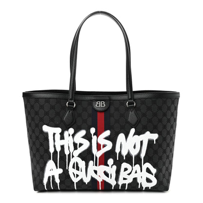 Gucci X BALENCIAGA BB Monogram Web Graffiti Medium Ophidia Shopping Tote Black 1 of 9