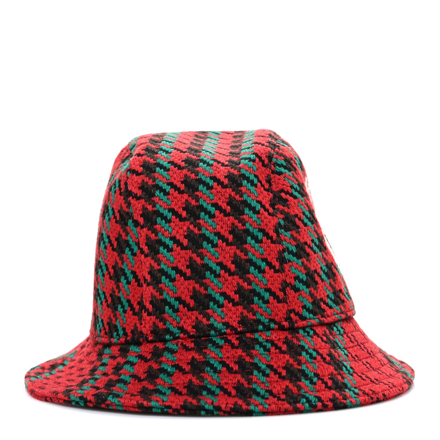 Tweed Wool Houndstooth Interlocking G Bucket Hat M Red Green