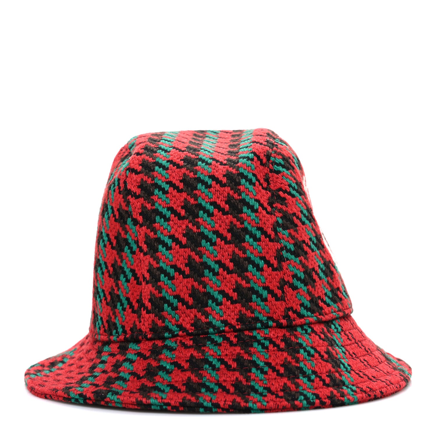 Gucci Tweed Wool Houndstooth Interlocking G Bucket Hat M Red Green 5 of 8