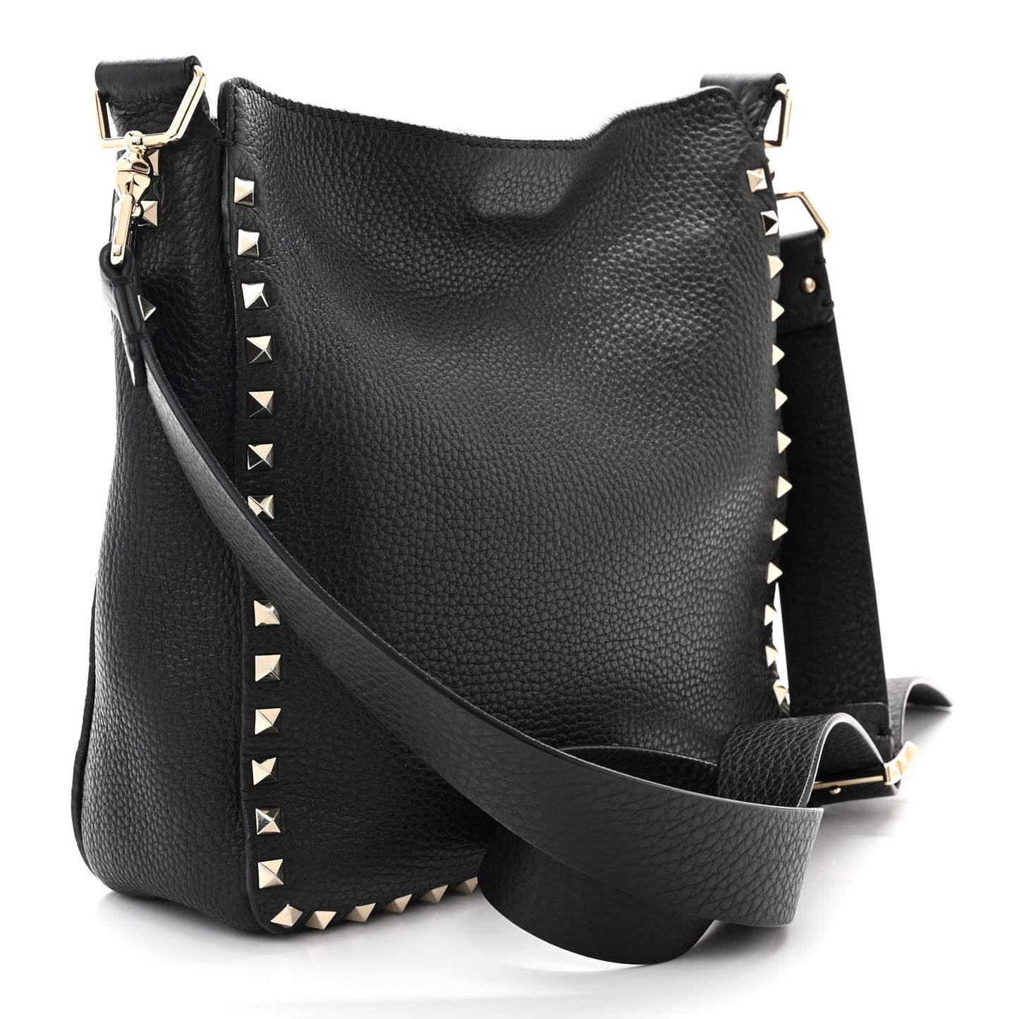 Pebbled Calfskin Small Rockstud Flip-Lock Messenger Bag Black