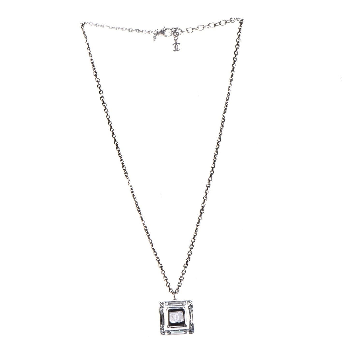 Lucite CC Square Charm Necklace