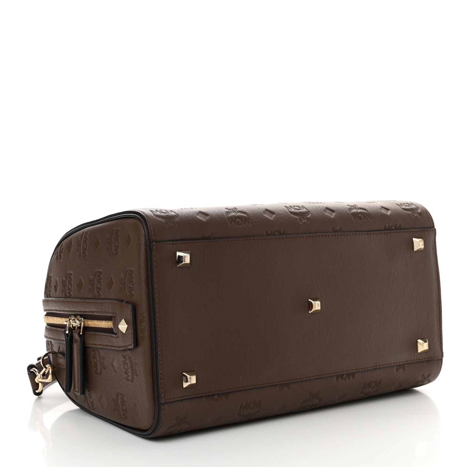 MCM Calfskin Ottomar Monogram Medium Essential Boston Bag Chestnut 4 of 9