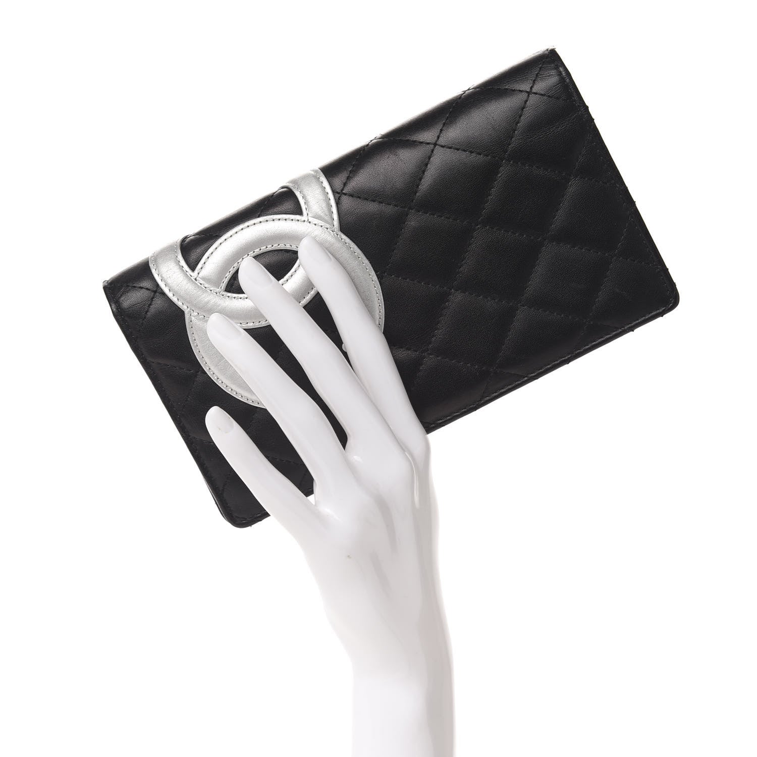 Chanel Calfskin Quilted Cambon Yen Wallet Black Silver 2 of 9