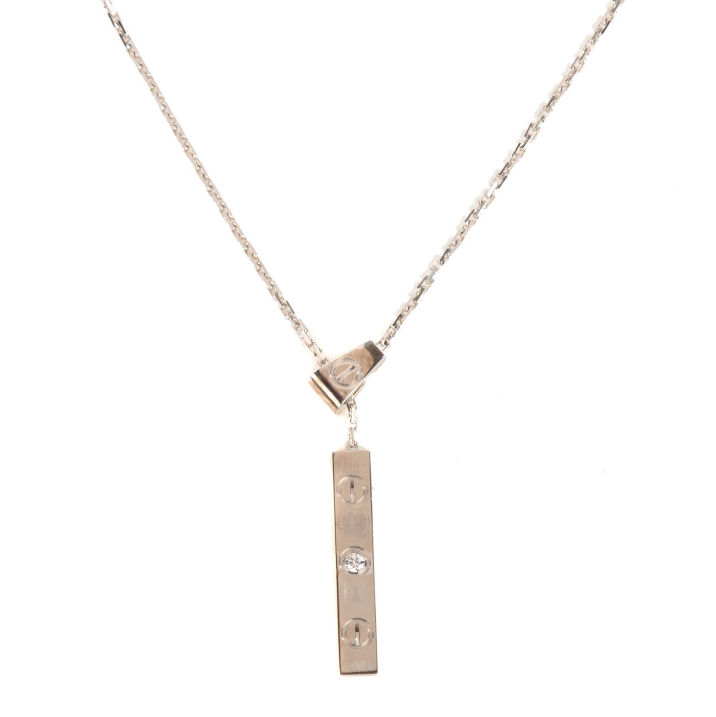 18K White Gold Diamond Lariat Slide Pendant Necklace