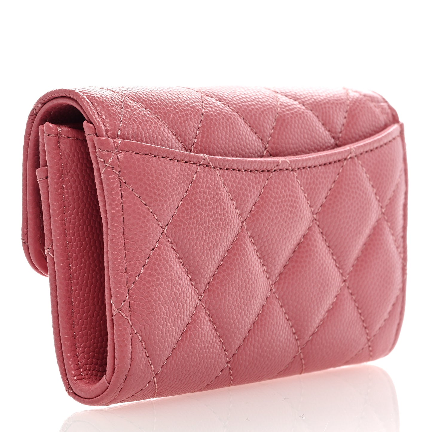 Caviar Quilted Flap Card Holder Wallet Dark Pink