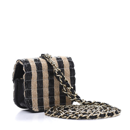 Chanel Raffia Jute Striped Airpods Pro Case Black Beige 3 of 9