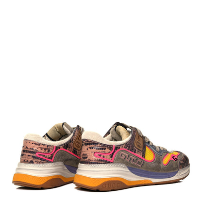 Gucci Suede Calfskin Tejus Printed Womens Ultrapace Sneakers 35.5 Pink Silver Oatmeal Yolk 4 of 7