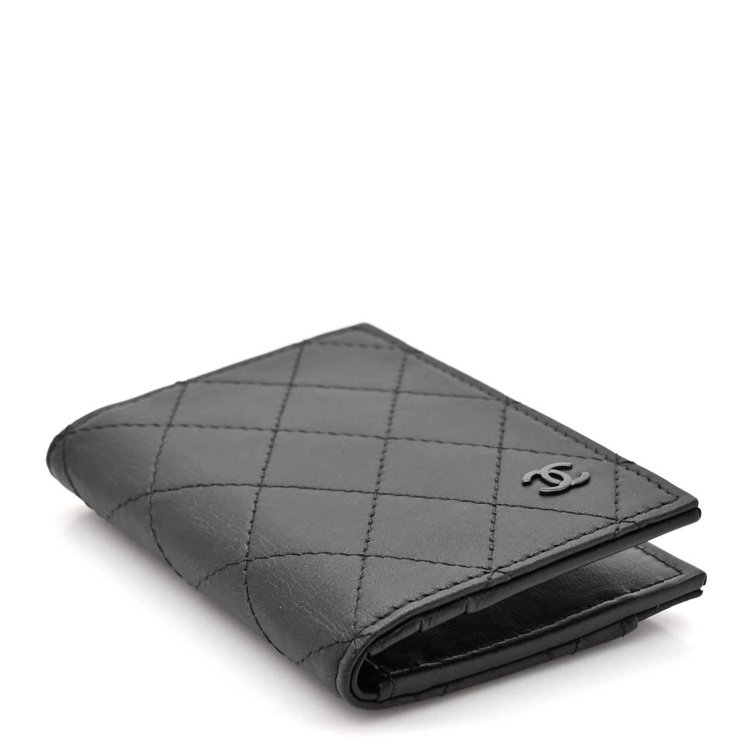 CHANEL ブラック キルティング札入れ 認証カード付き Chanel Grained Calfskin Quilted Card Holder Wallet So Black