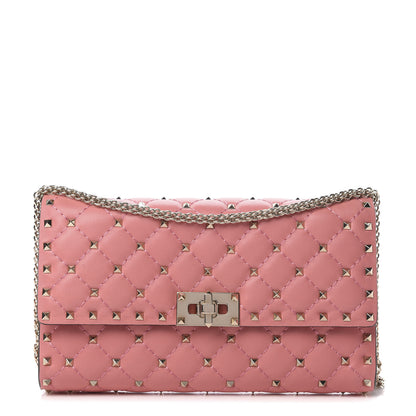Valentino Garavani Nappa Rockstud Spike Wallet On Chain Paradise Rose 1 of 12