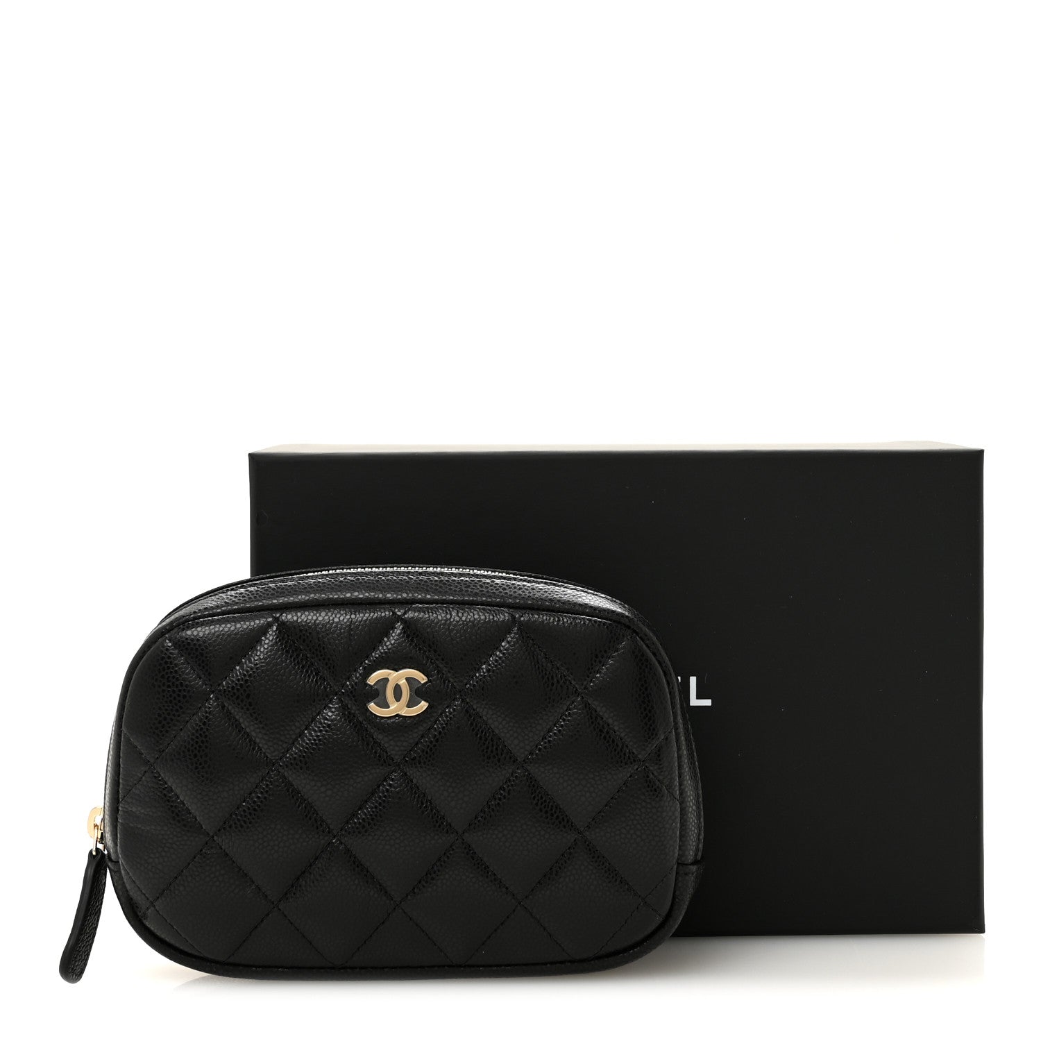 Chanel Caviar Quilted Small Curvy Pouch Cosmetic Case Black Black 8 of 8