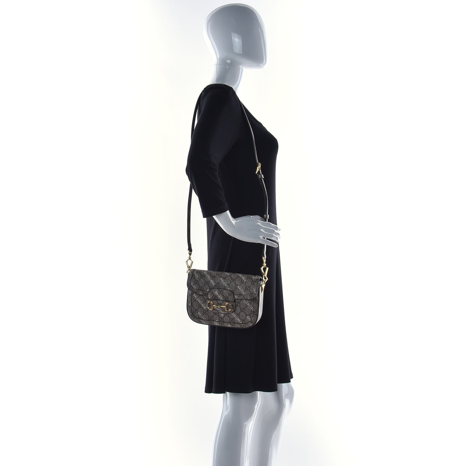 Gucci X BALENCIAGA GG Supreme Monogram Web Logo Print Mini Horsebit 1955 Shoulder Bag Beige Ebony 2 of 6