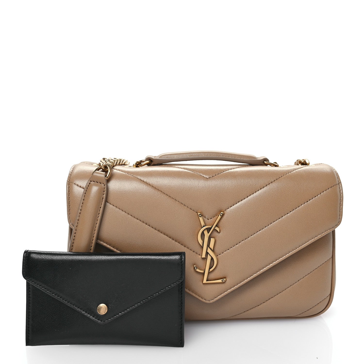 Saint Laurent Lambskin Chevron Quilted Small Loulou Bag Natural Tan 3 of 12