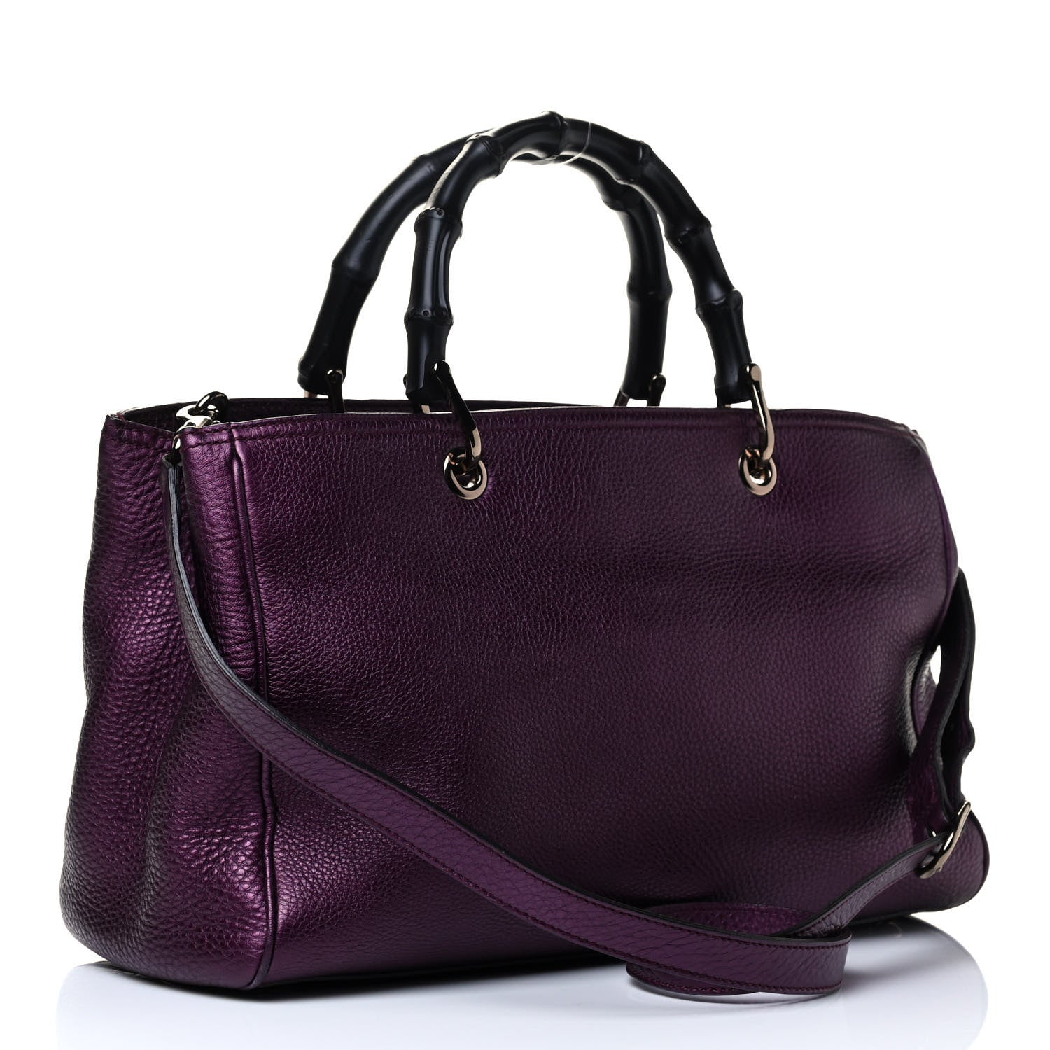 Gucci Pebbled Calfskin Medium Bamboo Shopper Tote Purple 2 of 4