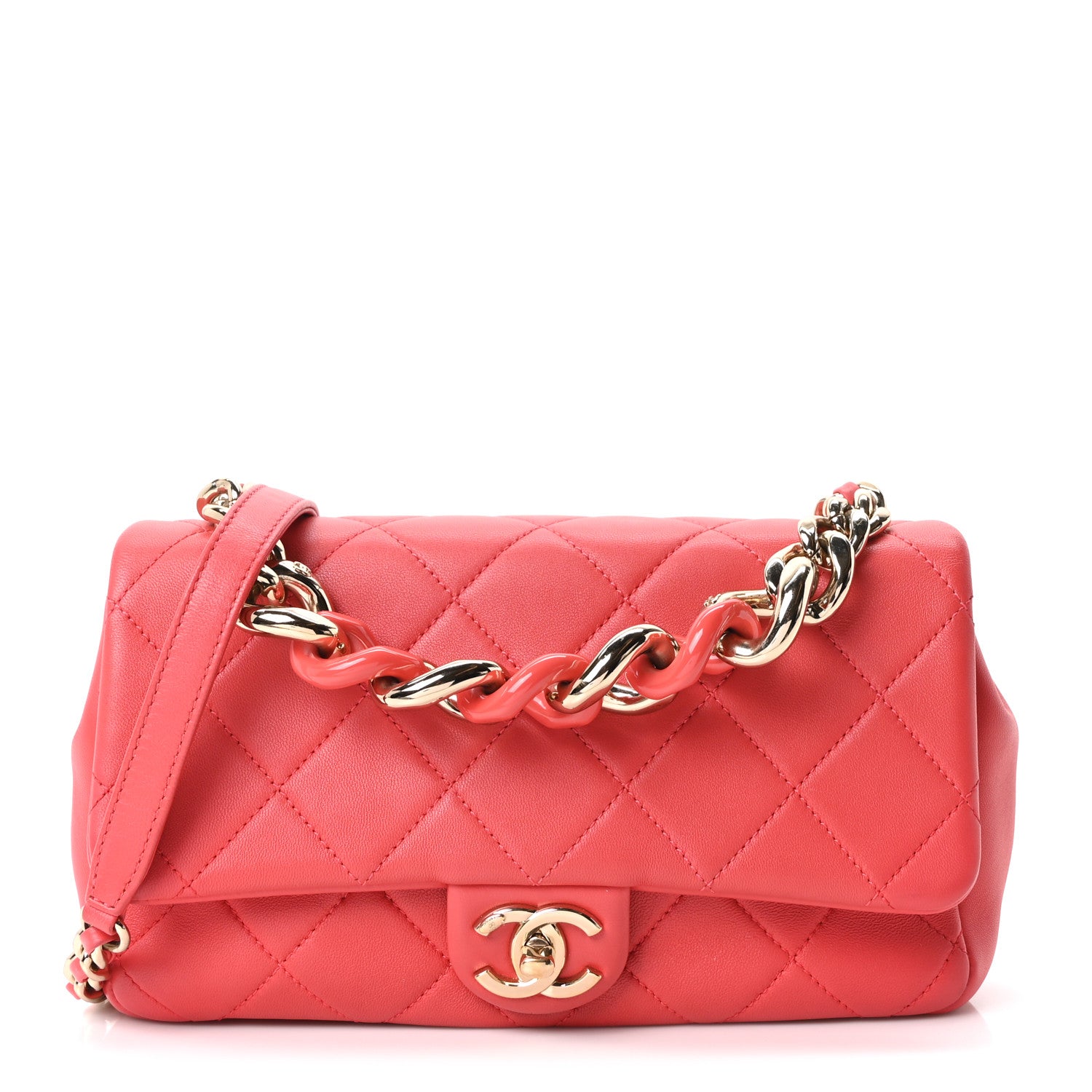 Chanel Lambskin Quilted Resin Bi-Color Chain Flap Bag Red 1 of 10